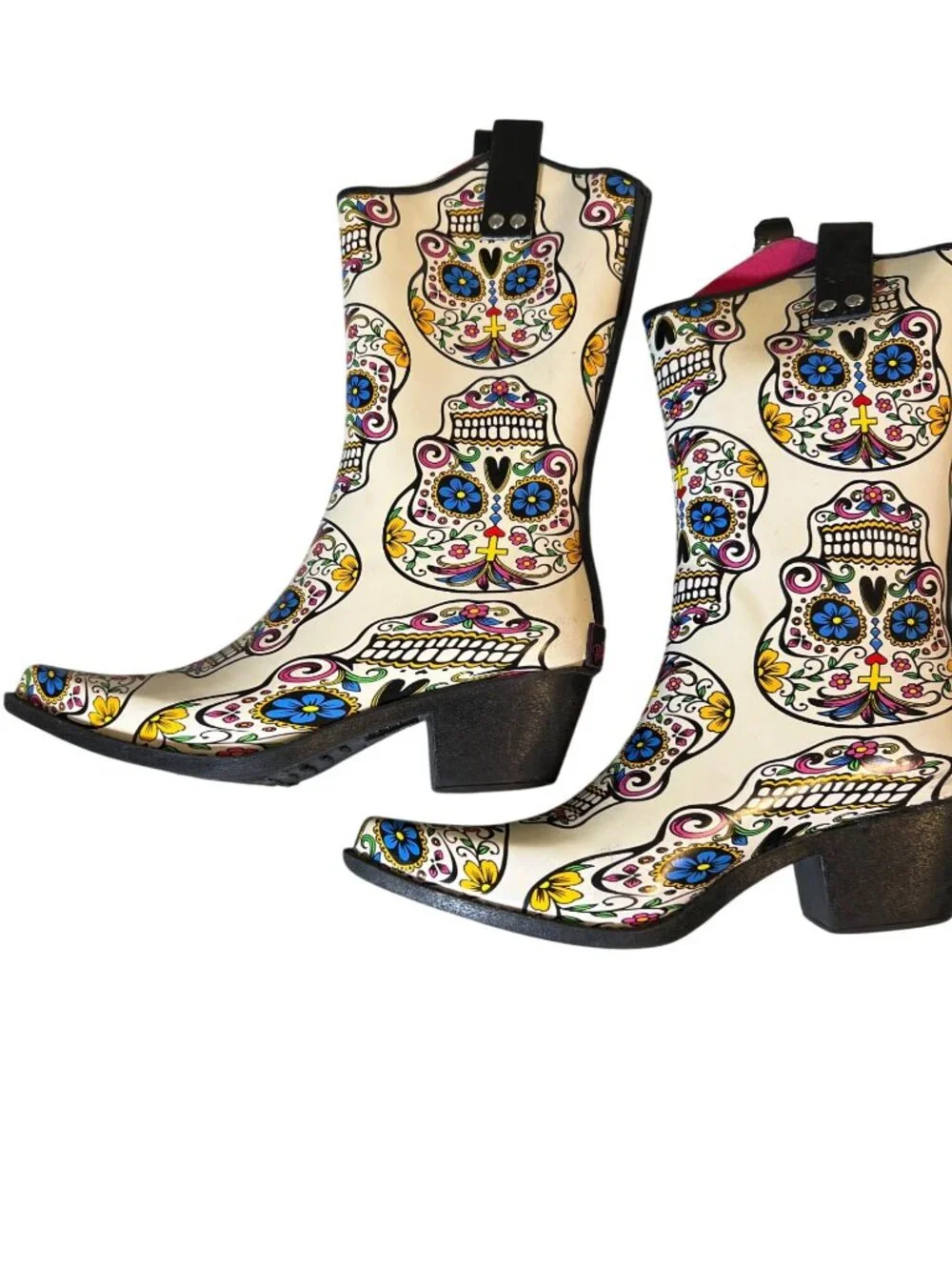Blazin Roxx Roxy Sugar Skull Western Rain Boots Cream Size 8